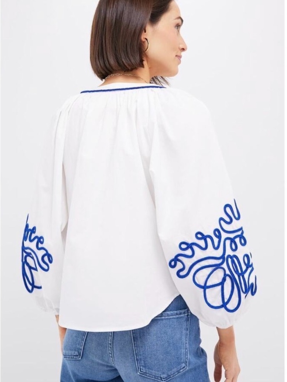 TUCKERNUCK HYACINTH HOUSE White & Royal Blue Soutache Stella Blouse Size XL NWT - Picture 2 of 8